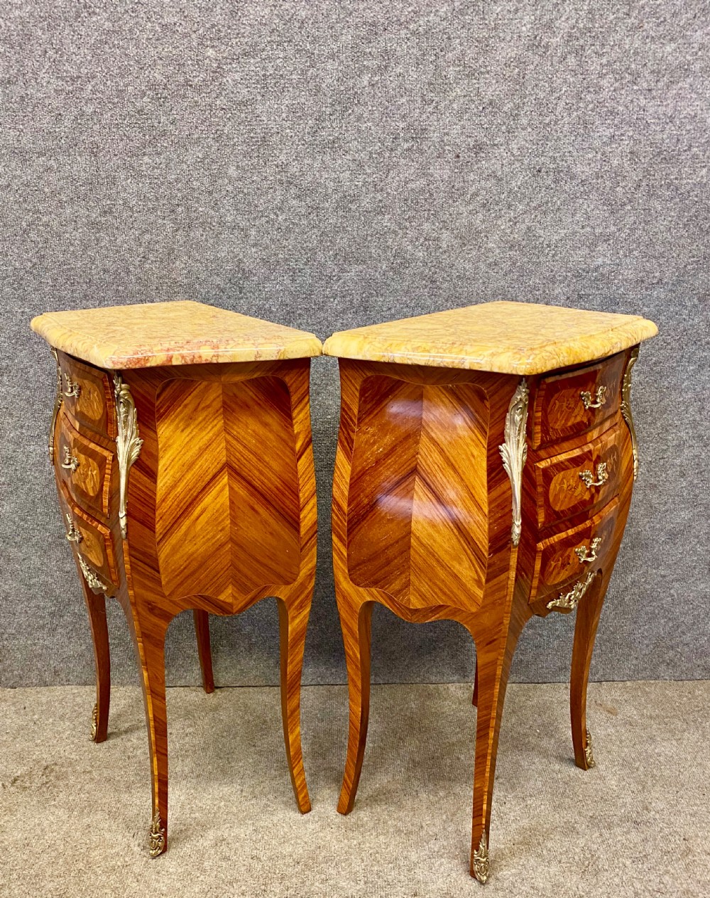 Pair Kingwood & Marquetry Bedside Chests View V