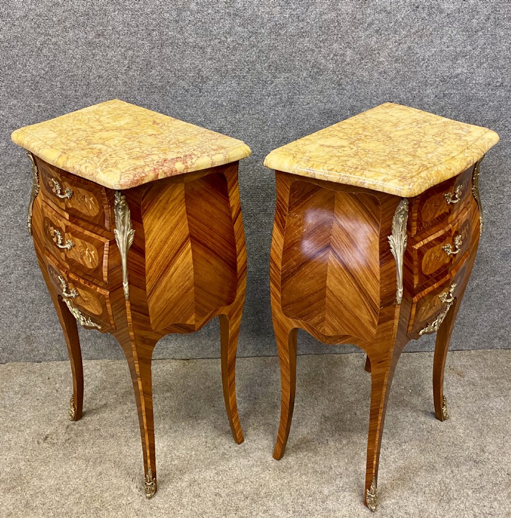 Pair Kingwood & Marquetry Bedside Chests View VI