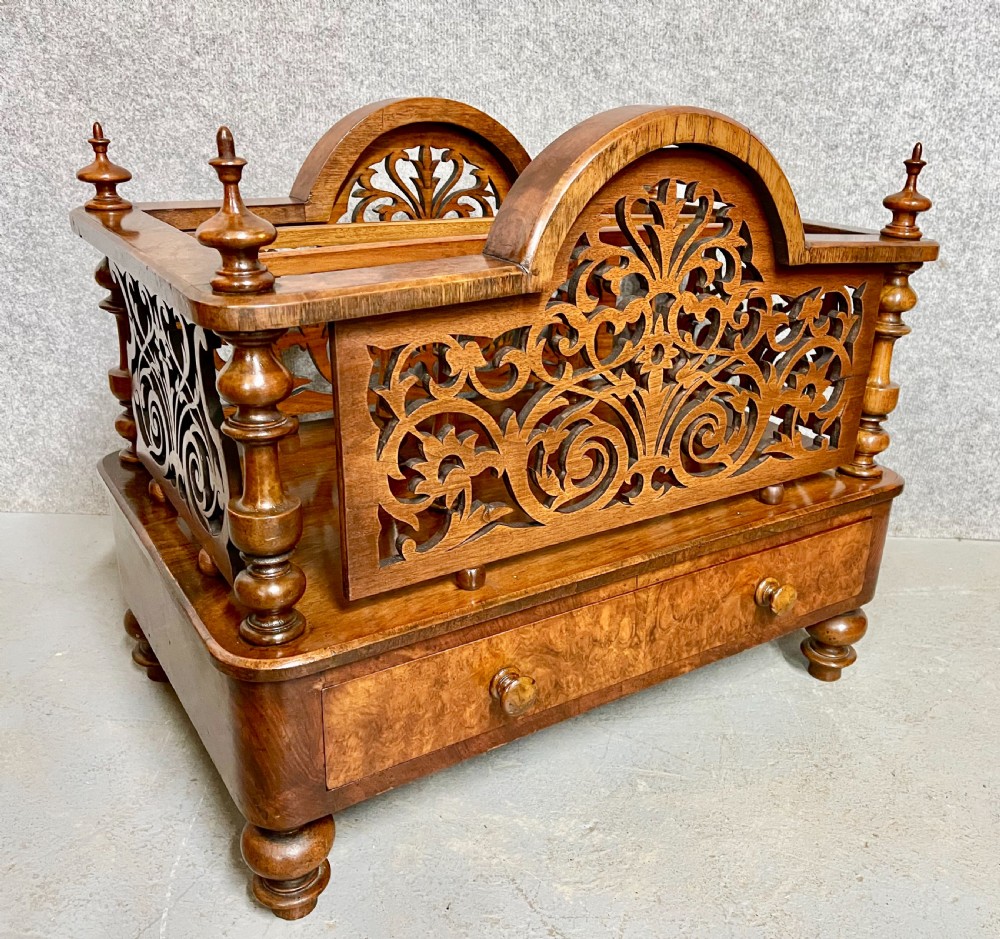Victorian Burr Walnut Canterbury Magazine Rack.