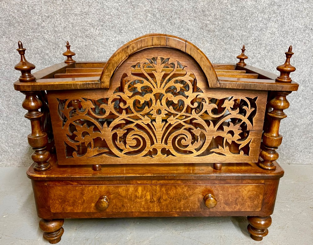 Victorian Burr Walnut Canterbury Magazine Rack. View II