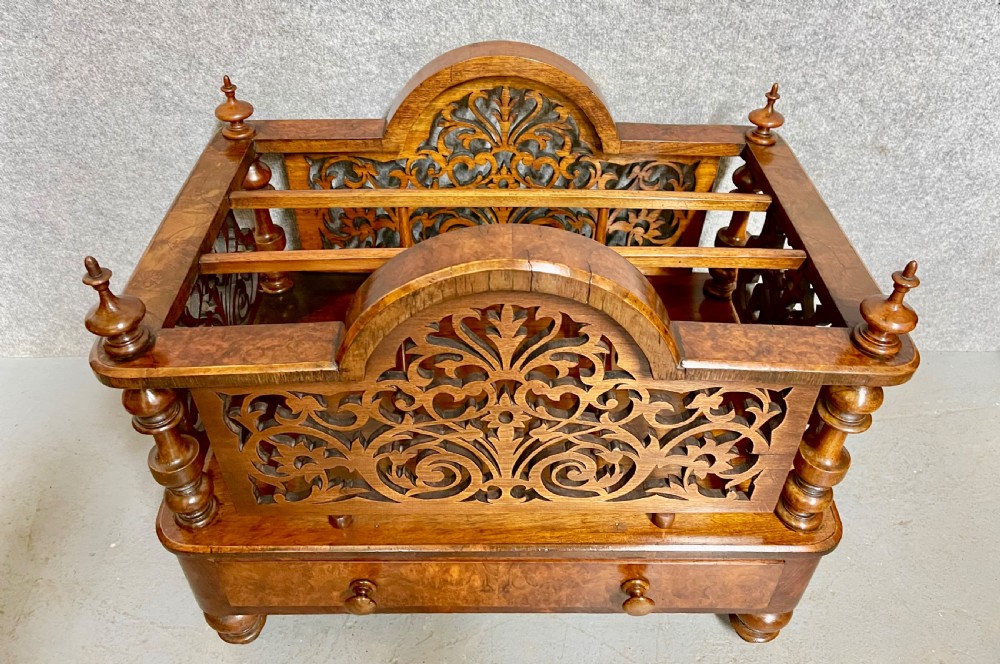 Victorian Burr Walnut Canterbury Magazine Rack. View III