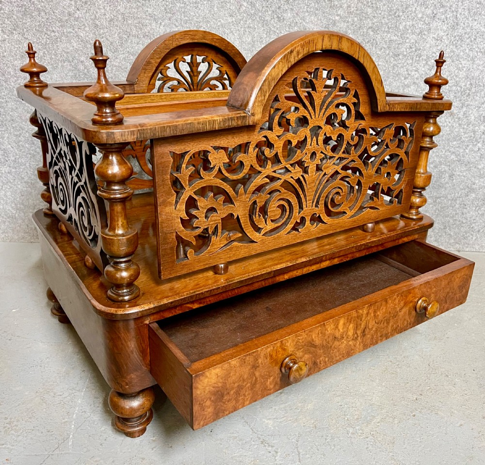 Victorian Burr Walnut Canterbury Magazine Rack. View IV