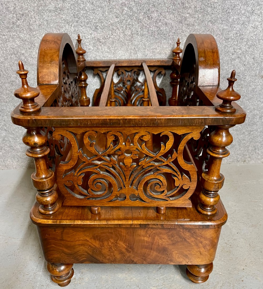 Victorian Burr Walnut Canterbury Magazine Rack. View VI
