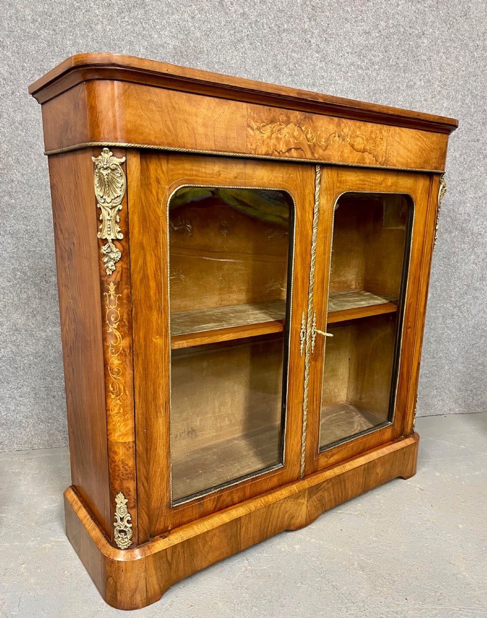 Good Victorian Inlaid Walnut Bookcase