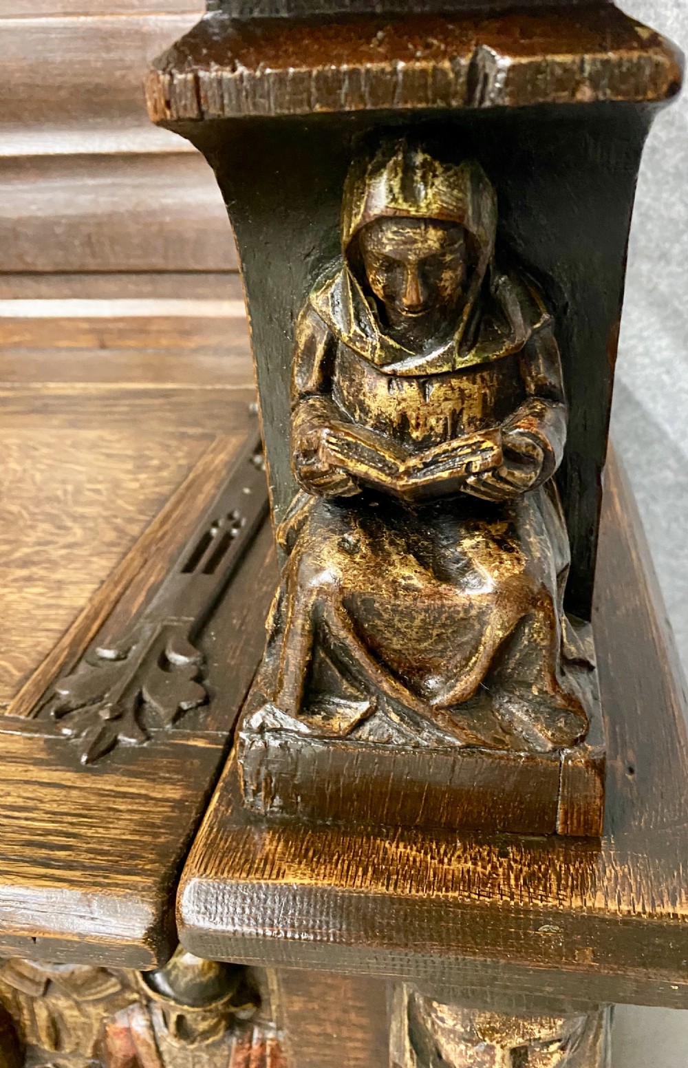 Fabulous Antique Gothic Carved Oak Hall Seat View VIII