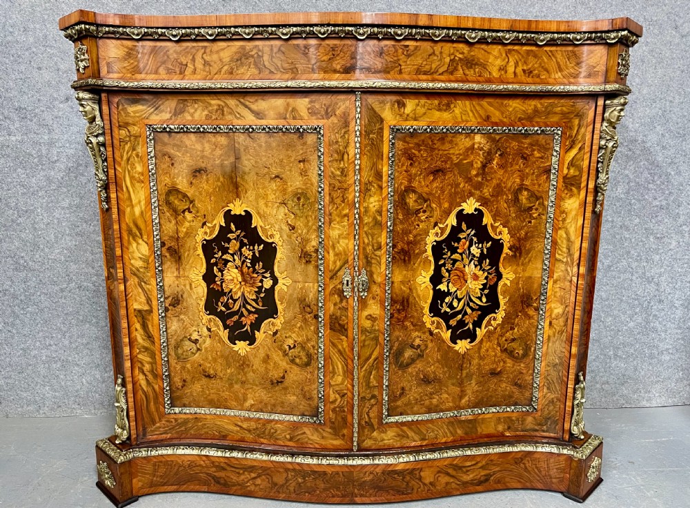 Fine Victorian Burr Walnut & Marquetry Side Cabinet View VI