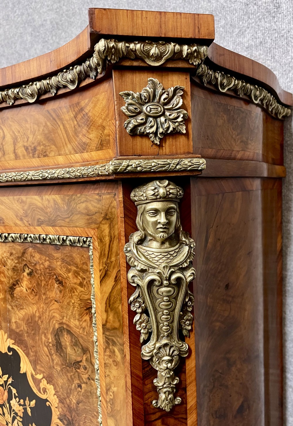 Fine Victorian Burr Walnut & Marquetry Side Cabinet View IV
