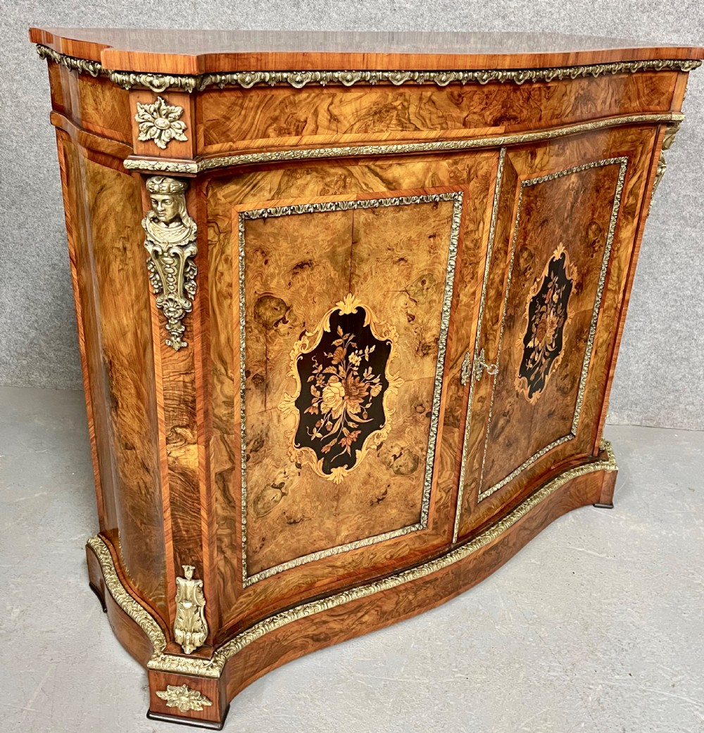 Fine Victorian Burr Walnut & Marquetry Side Cabinet View II