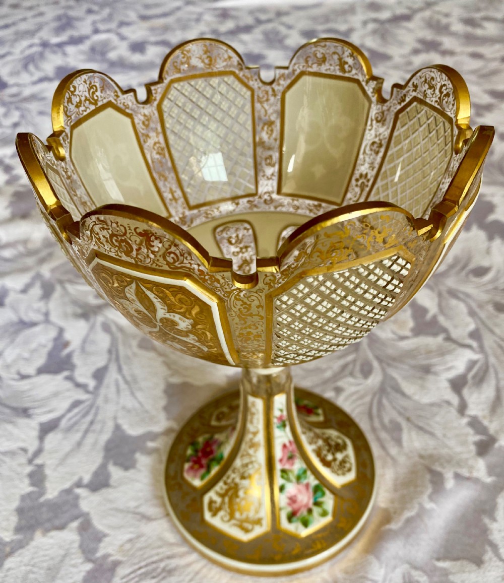 Beautiful Antique Bohemian Overlay Glass Bowl View III