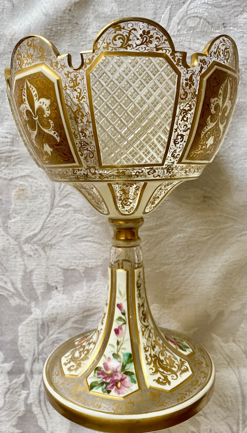 Beautiful Antique Bohemian Overlay Glass Bowl