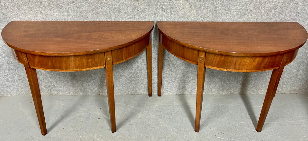 Pair George III Mahogany Demi Lune Console Tables View II
