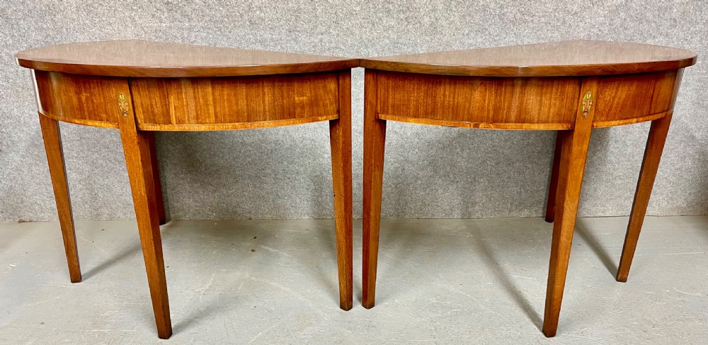 Pair George III Mahogany Demi Lune Console Tables View V