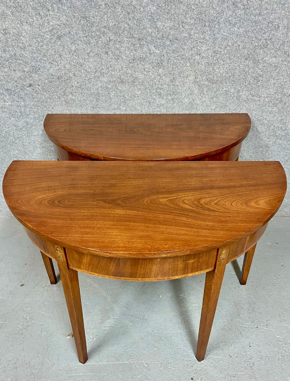 Pair George III Mahogany Demi Lune Console Tables View VII