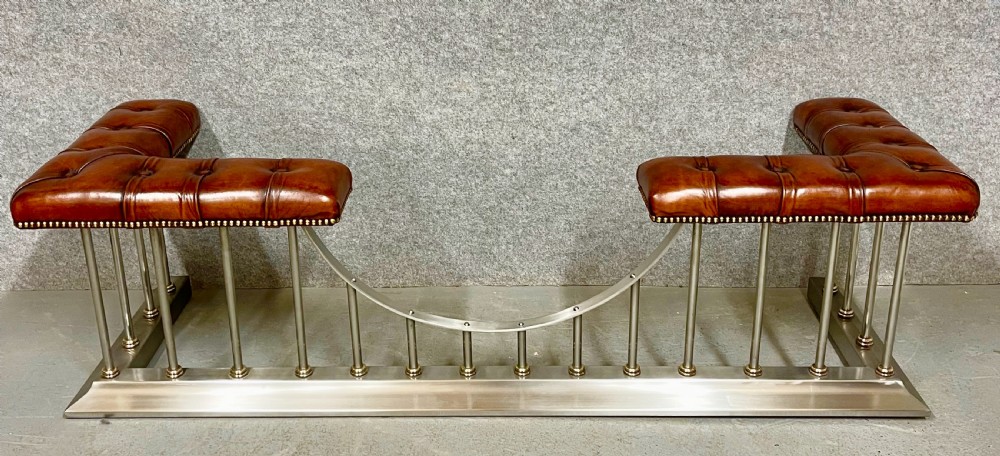 Stunning Polished Steel, Brass & Leather Club Fender