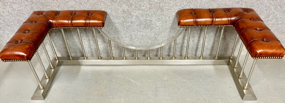 Stunning Polished Steel, Brass & Leather Club Fender View II