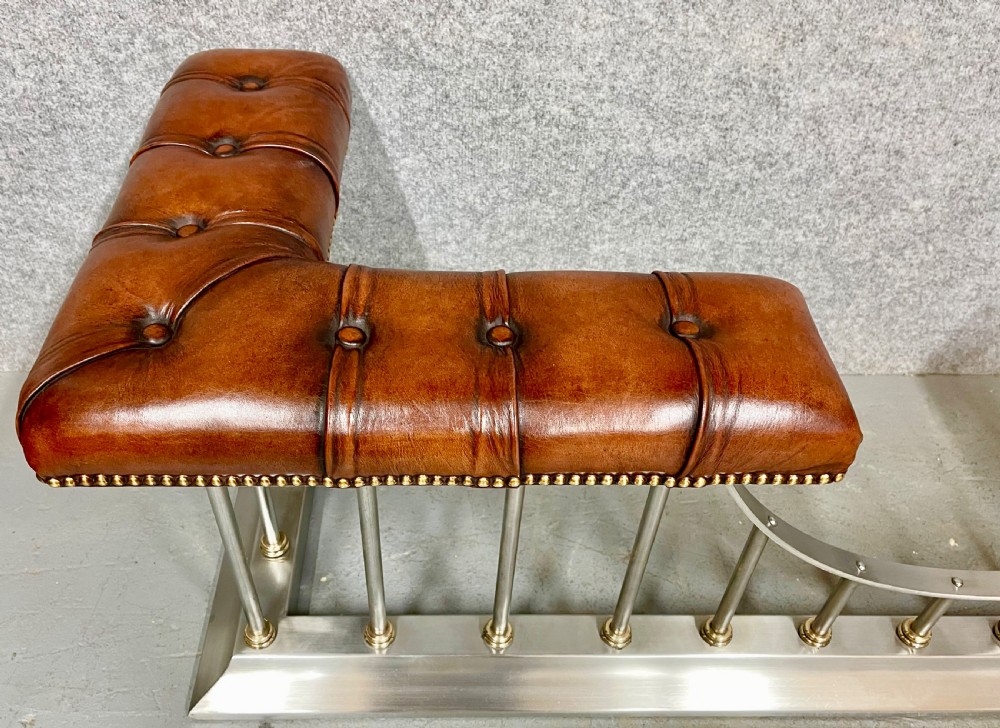 Stunning Polished Steel, Brass & Leather Club Fender View III