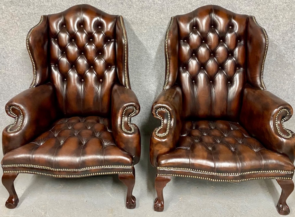 Pair Georgian Style Leather Armchairs