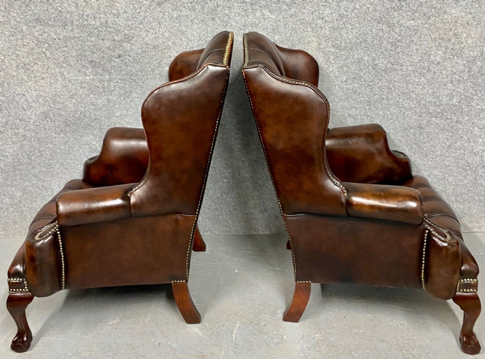 Pair Georgian Style Leather Armchairs View IV
