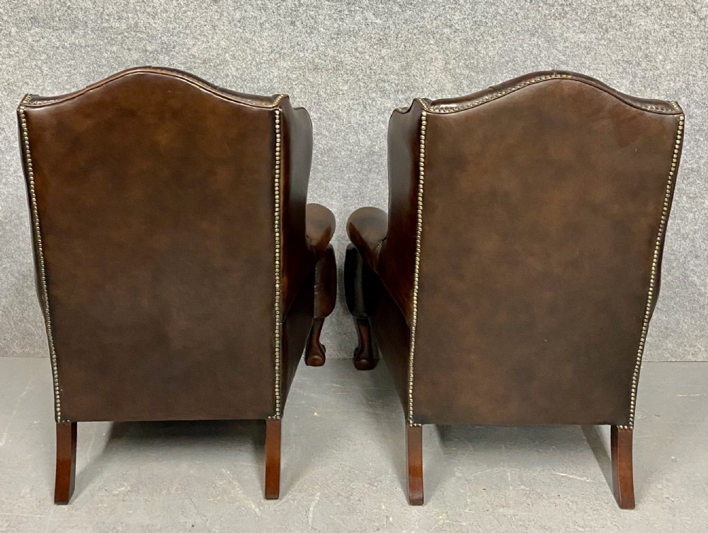 Pair Georgian Style Leather Armchairs View V