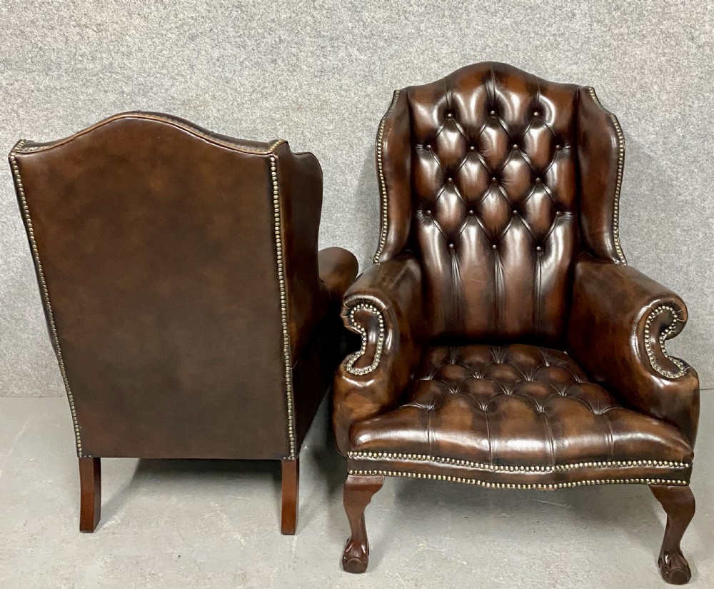 Pair Georgian Style Leather Armchairs View IX