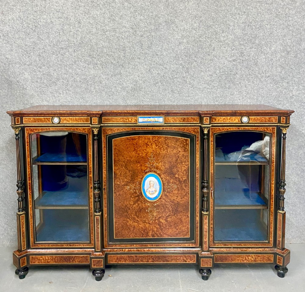 Fine Antique Porcelain Mounted Credenza Side Cabinet