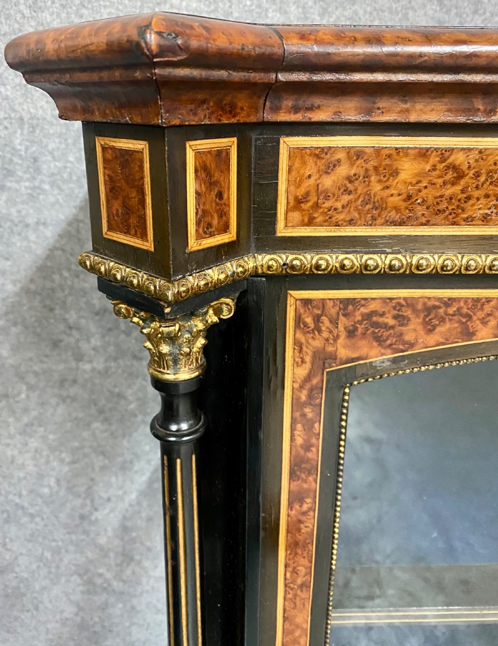 Fine Antique Porcelain Mounted Credenza Side Cabinet View VI