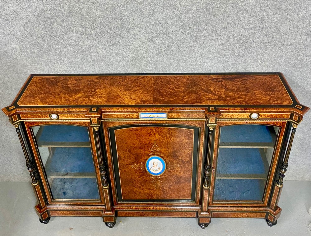 Fine Antique Porcelain Mounted Credenza Side Cabinet View IX