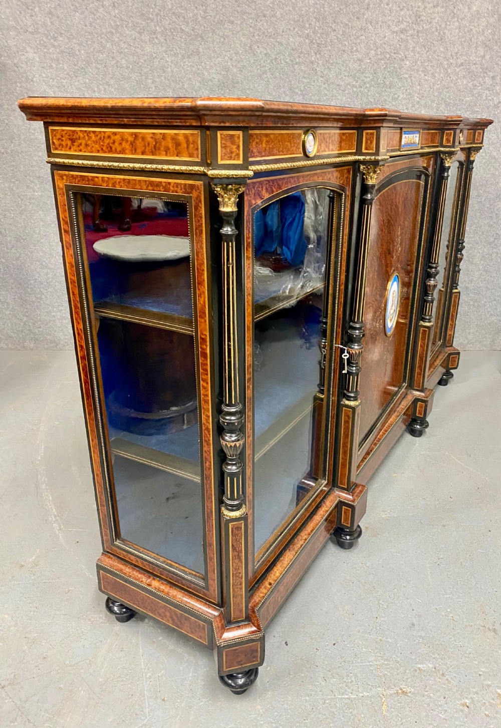 Fine Antique Porcelain Mounted Credenza Side Cabinet View XII