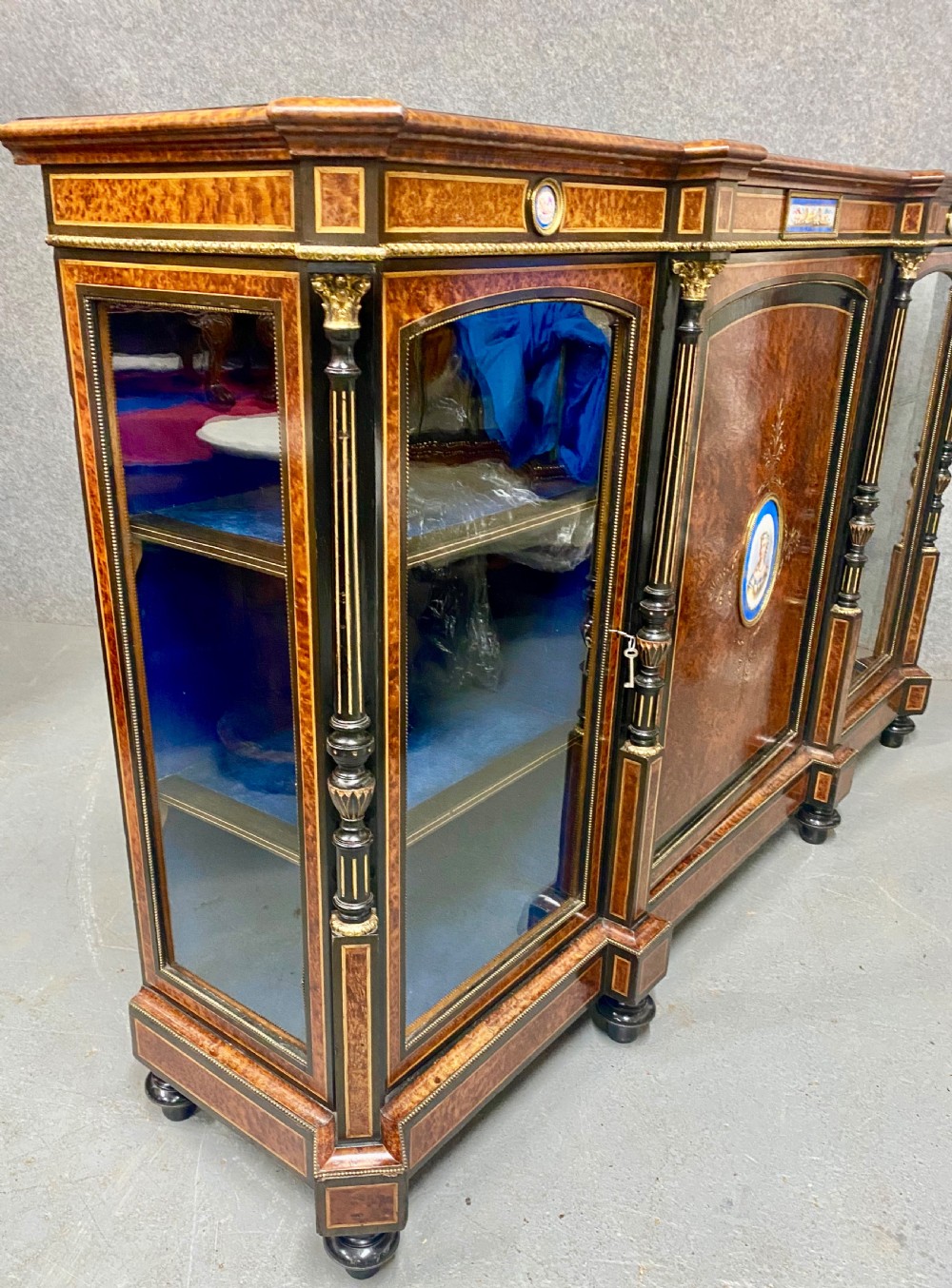 Fine Antique Porcelain Mounted Credenza Side Cabinet View XIII