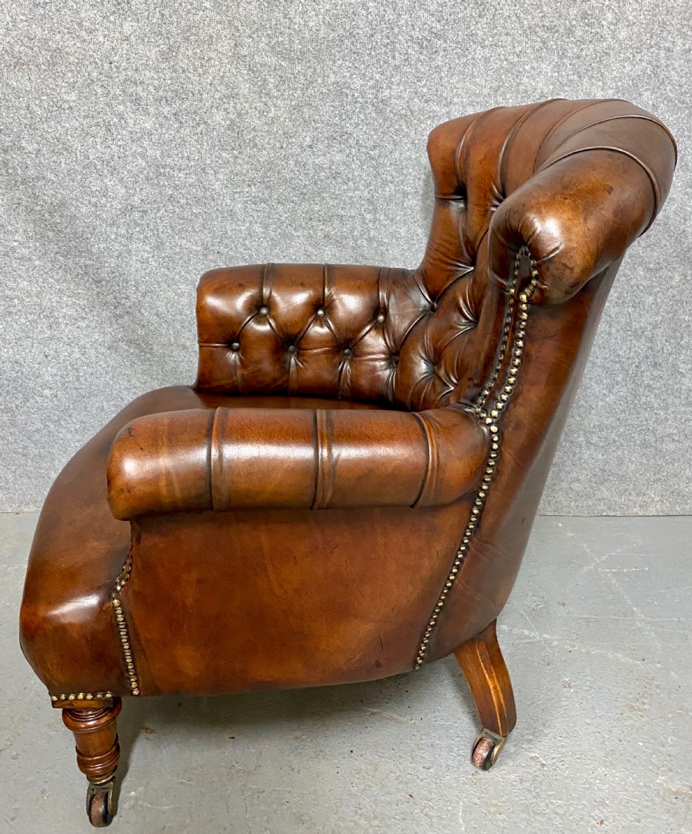 Antique Walnut & Leather Armchair View VI