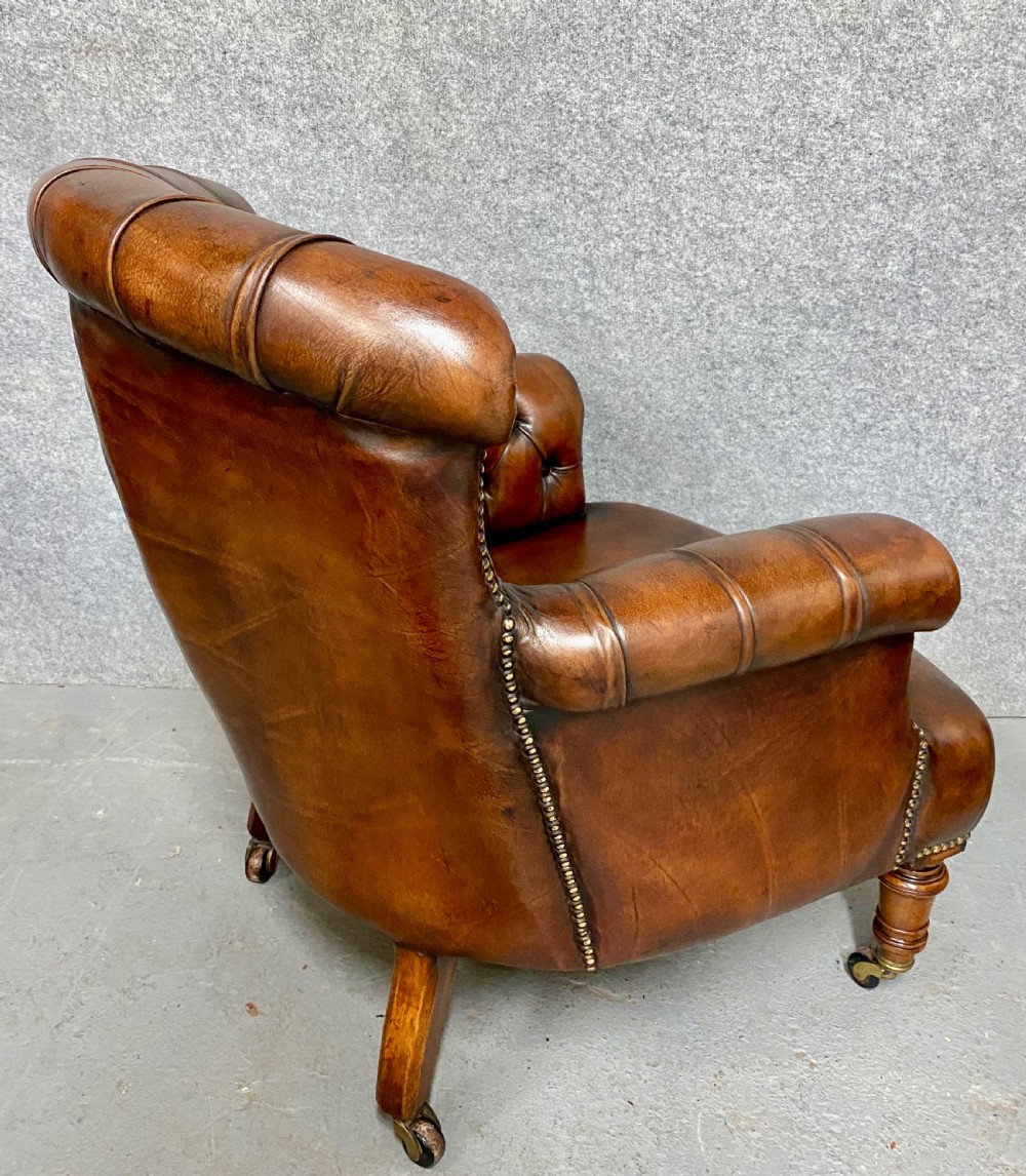 Antique Walnut & Leather Armchair View IX