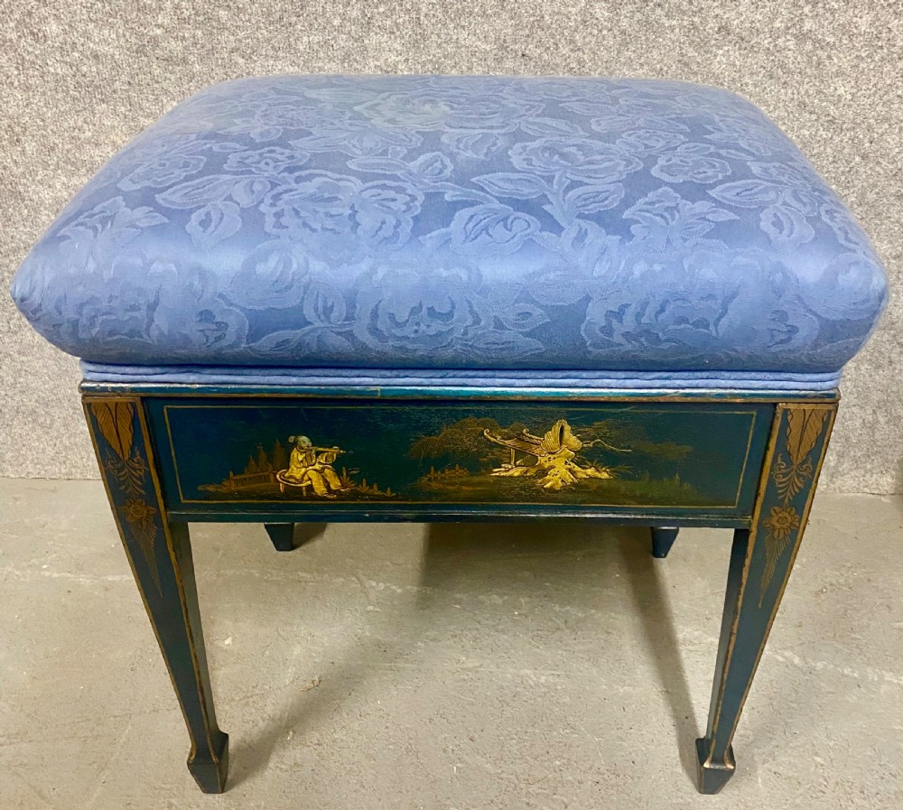 Chinoiserie Blue Lacquered Stool View II