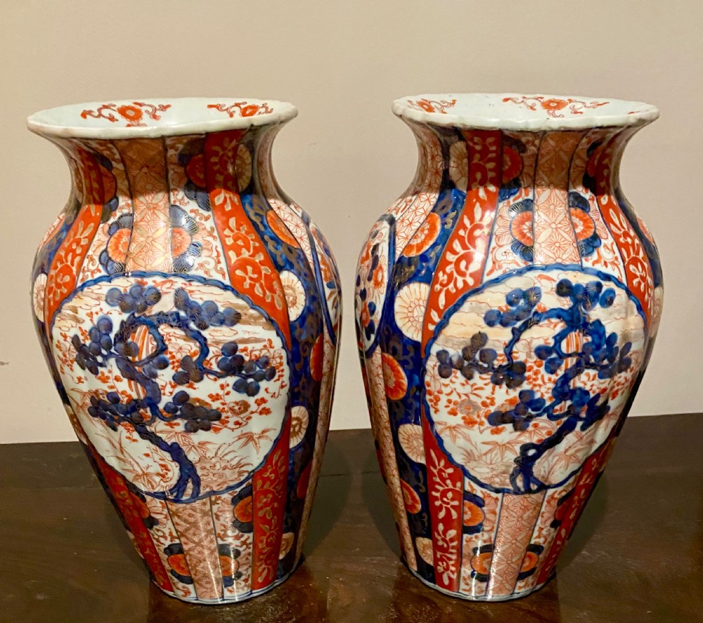 Antique Pair of Ribbed Imari Vases View VI