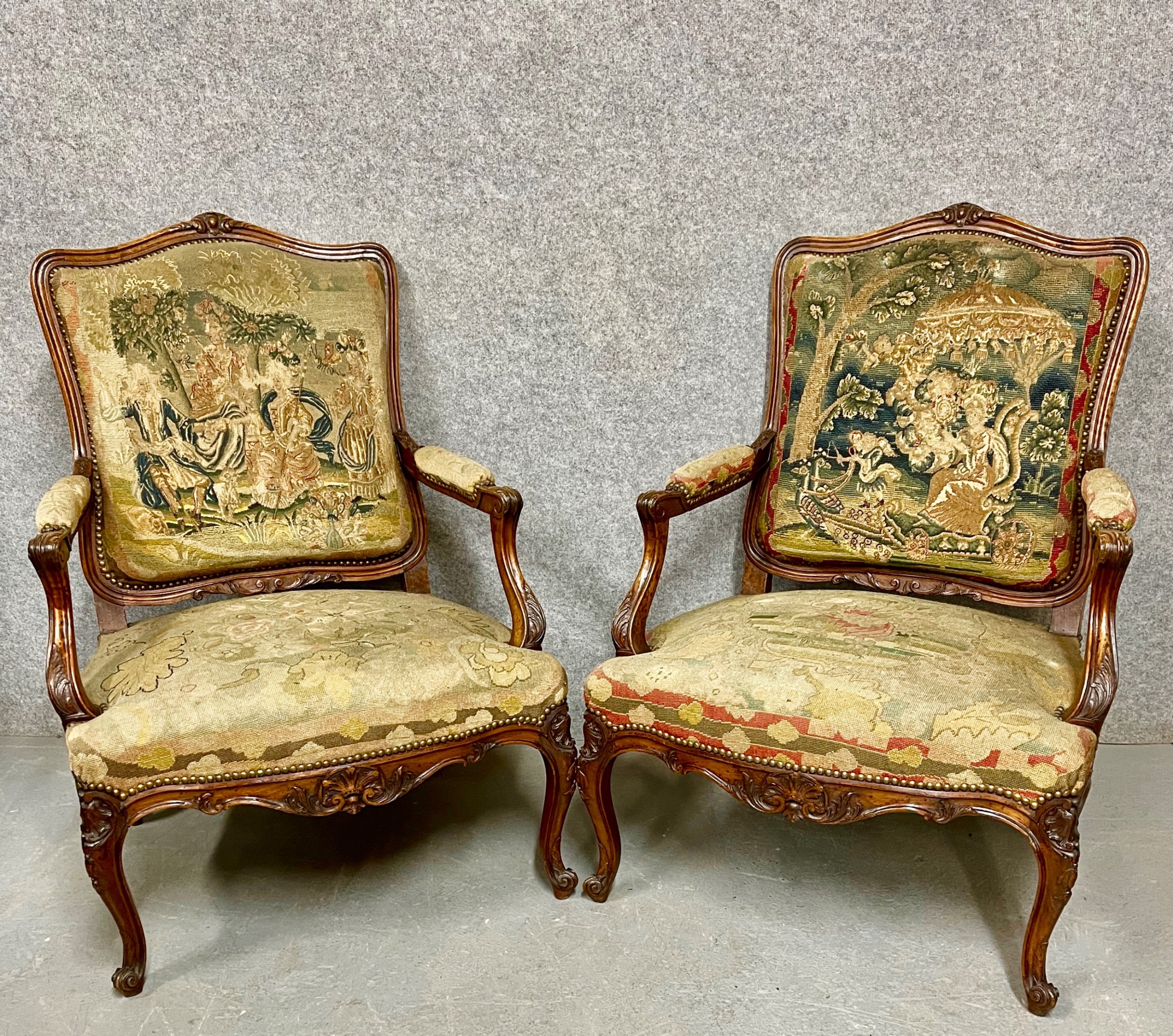 Large Pair of French Walnut Armchairs