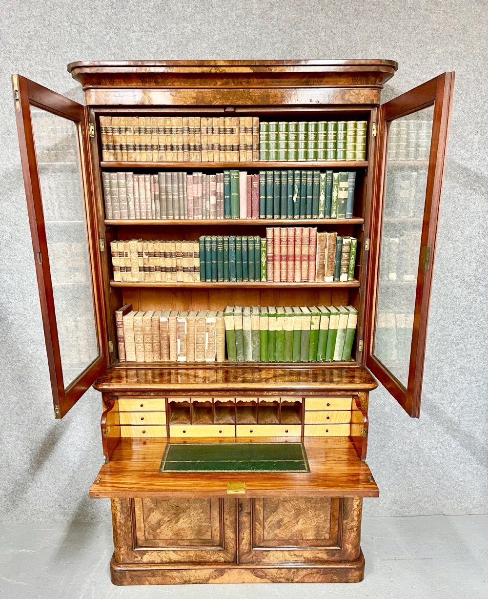 Superb Victorian Burr Walnut Secretaire Bookcase View III