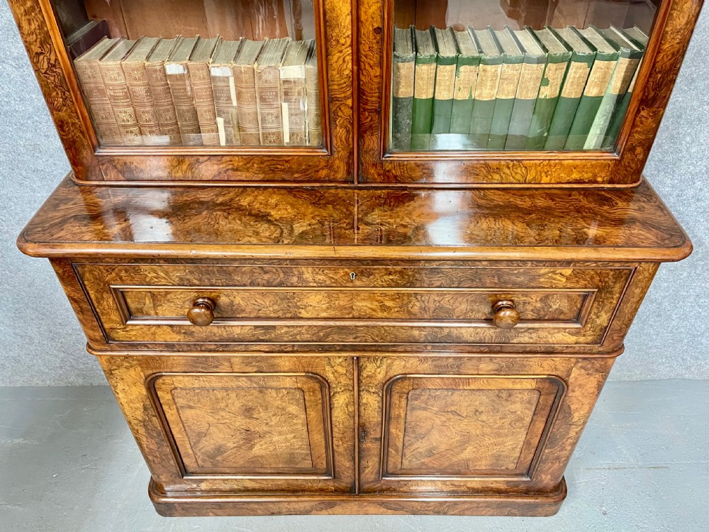 Superb Victorian Burr Walnut Secretaire Bookcase View IV