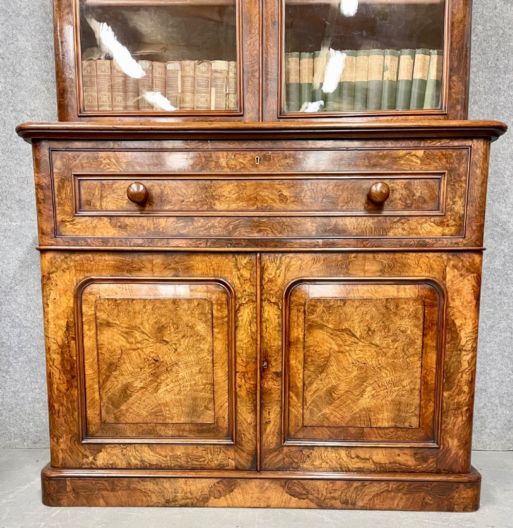 Superb Victorian Burr Walnut Secretaire Bookcase View V