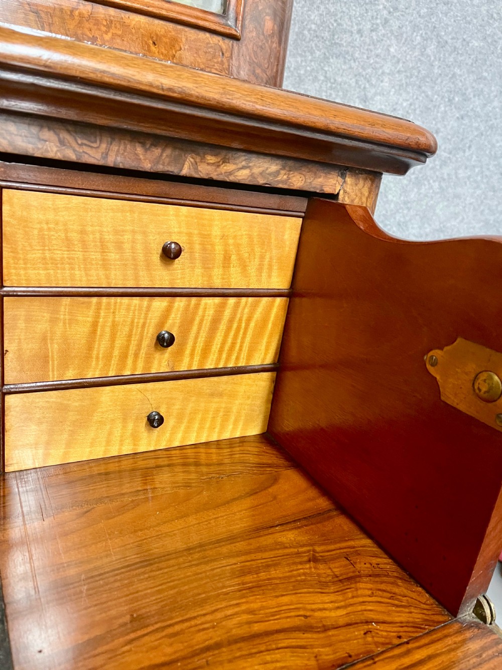 Superb Victorian Burr Walnut Secretaire Bookcase View VI