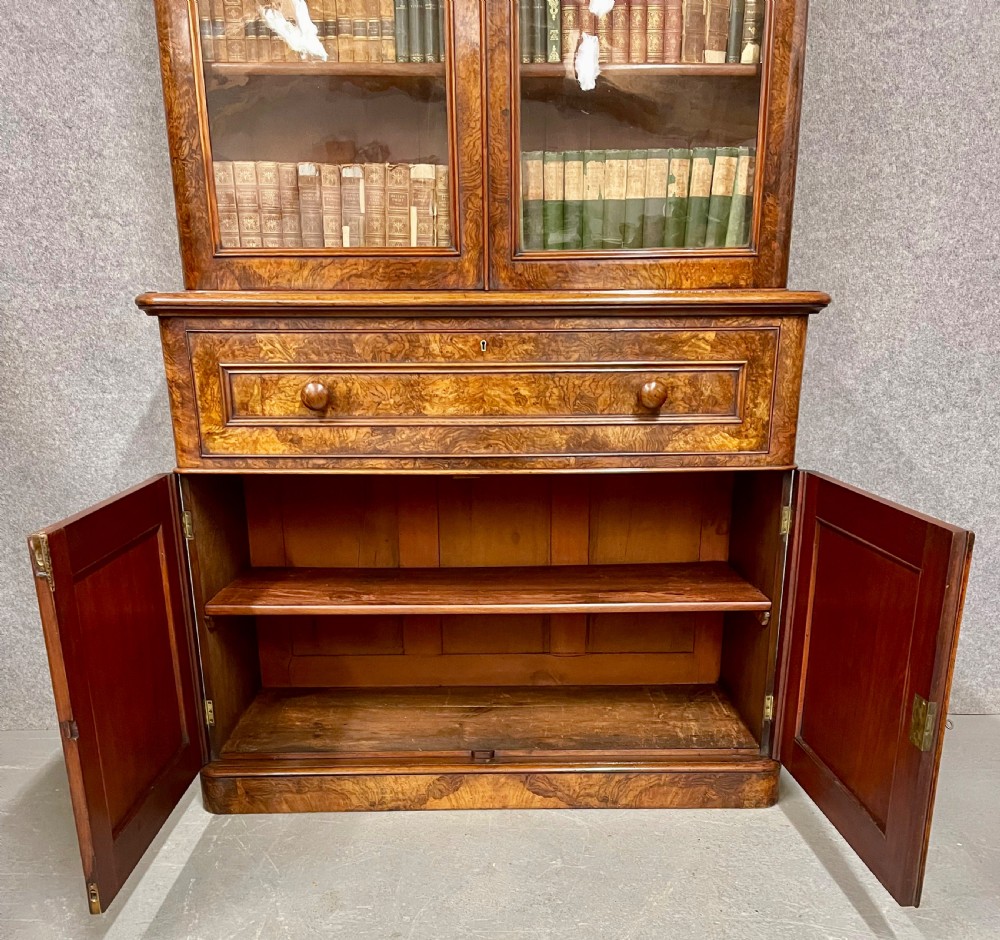 Superb Victorian Burr Walnut Secretaire Bookcase View VIII