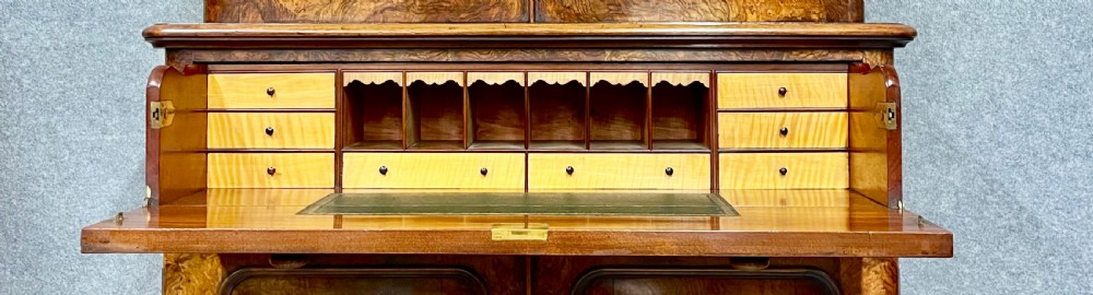 Superb Victorian Burr Walnut Secretaire Bookcase View IX