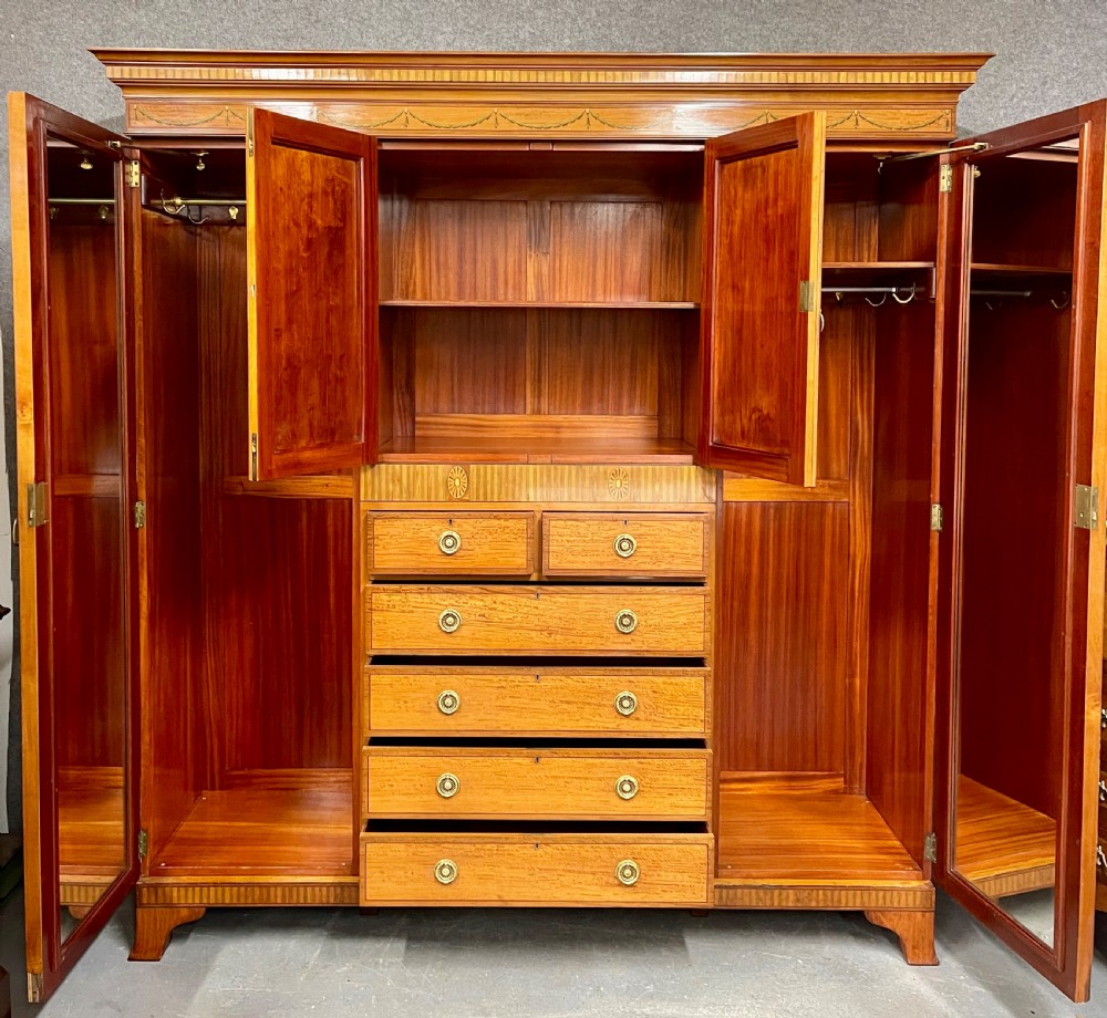 Fine Antique Satinwood and Inlaid Wardrobe View III