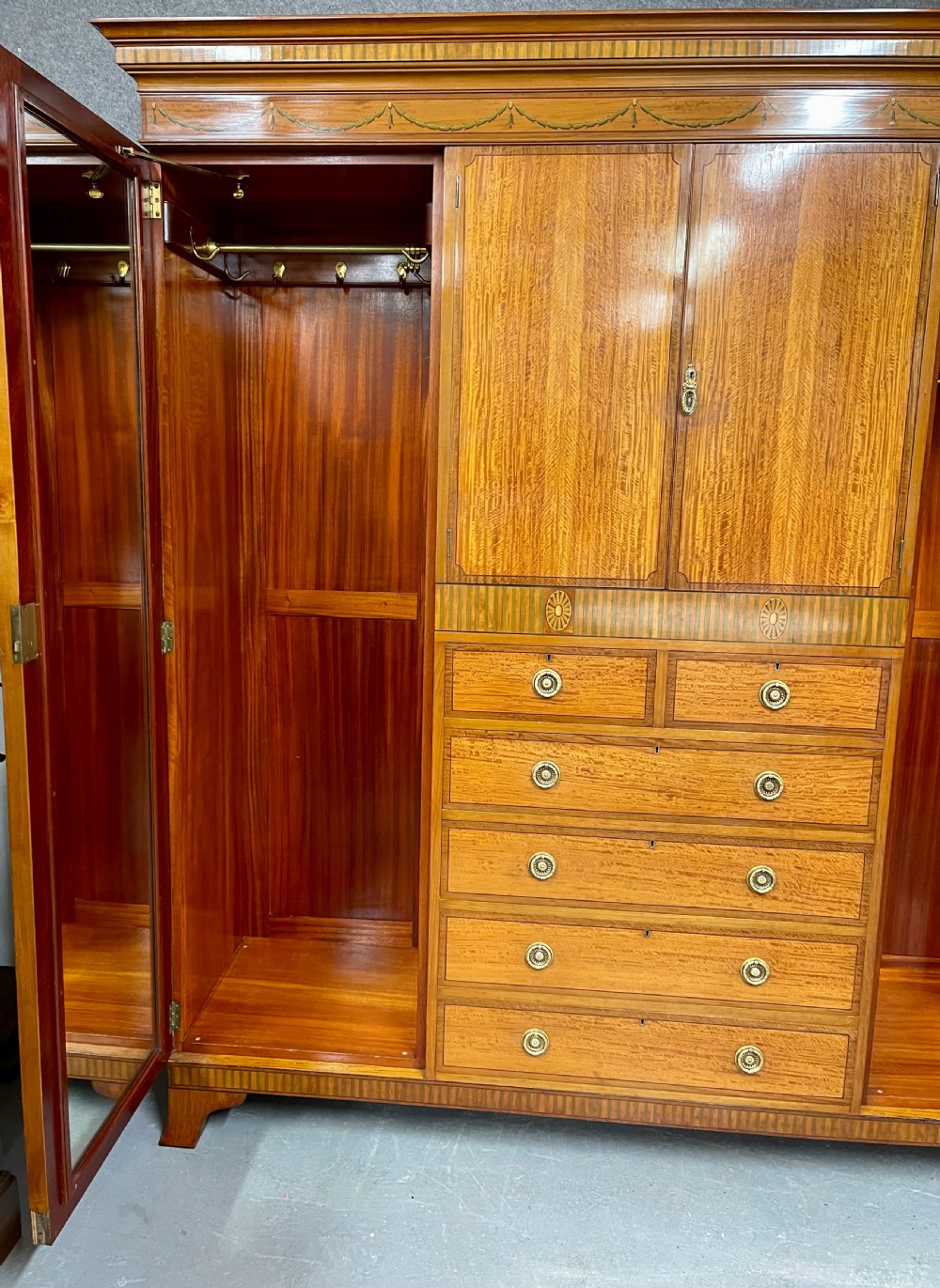 Fine Antique Satinwood and Inlaid Wardrobe View IV