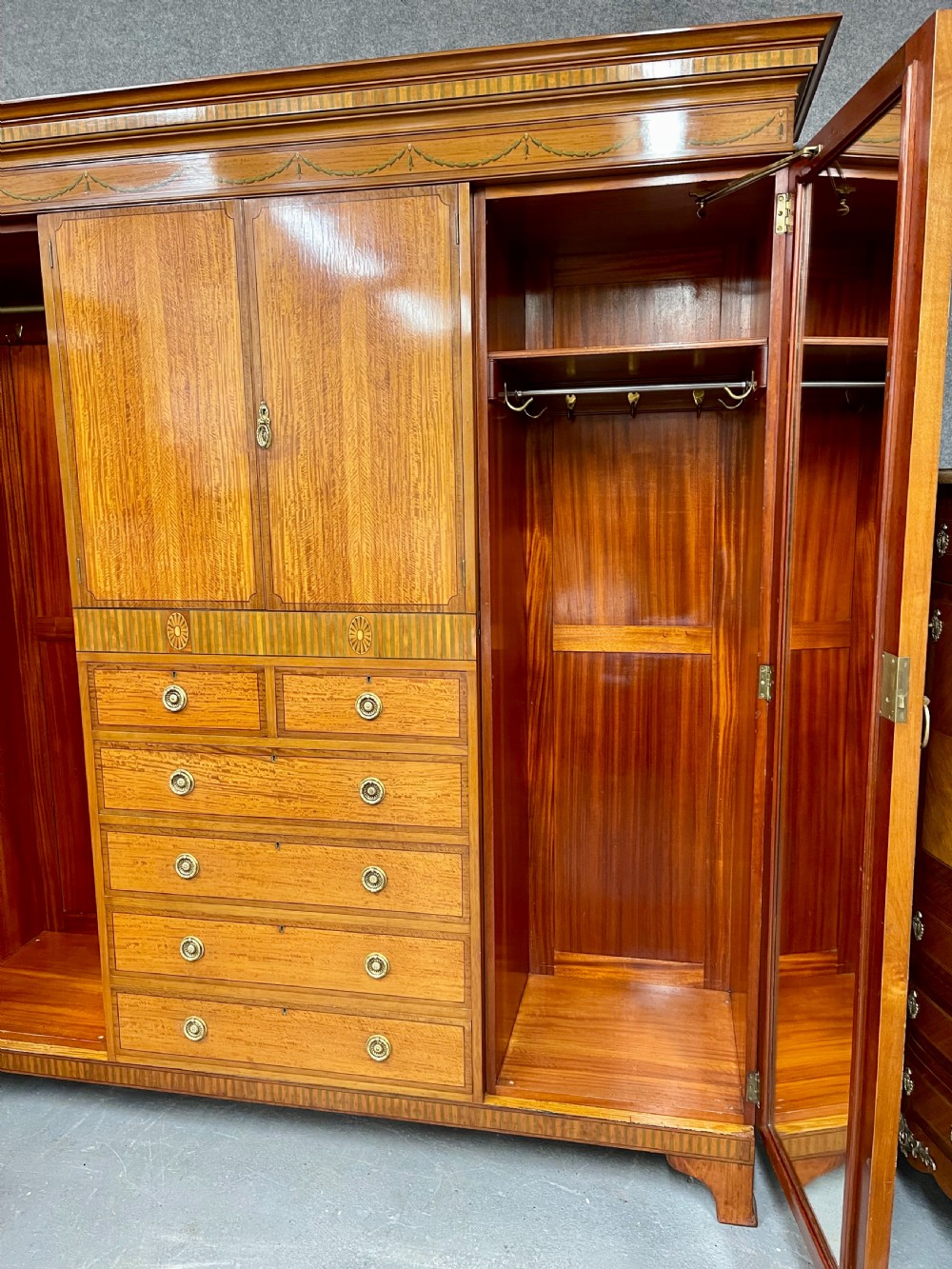 Fine Antique Satinwood and Inlaid Wardrobe View XI