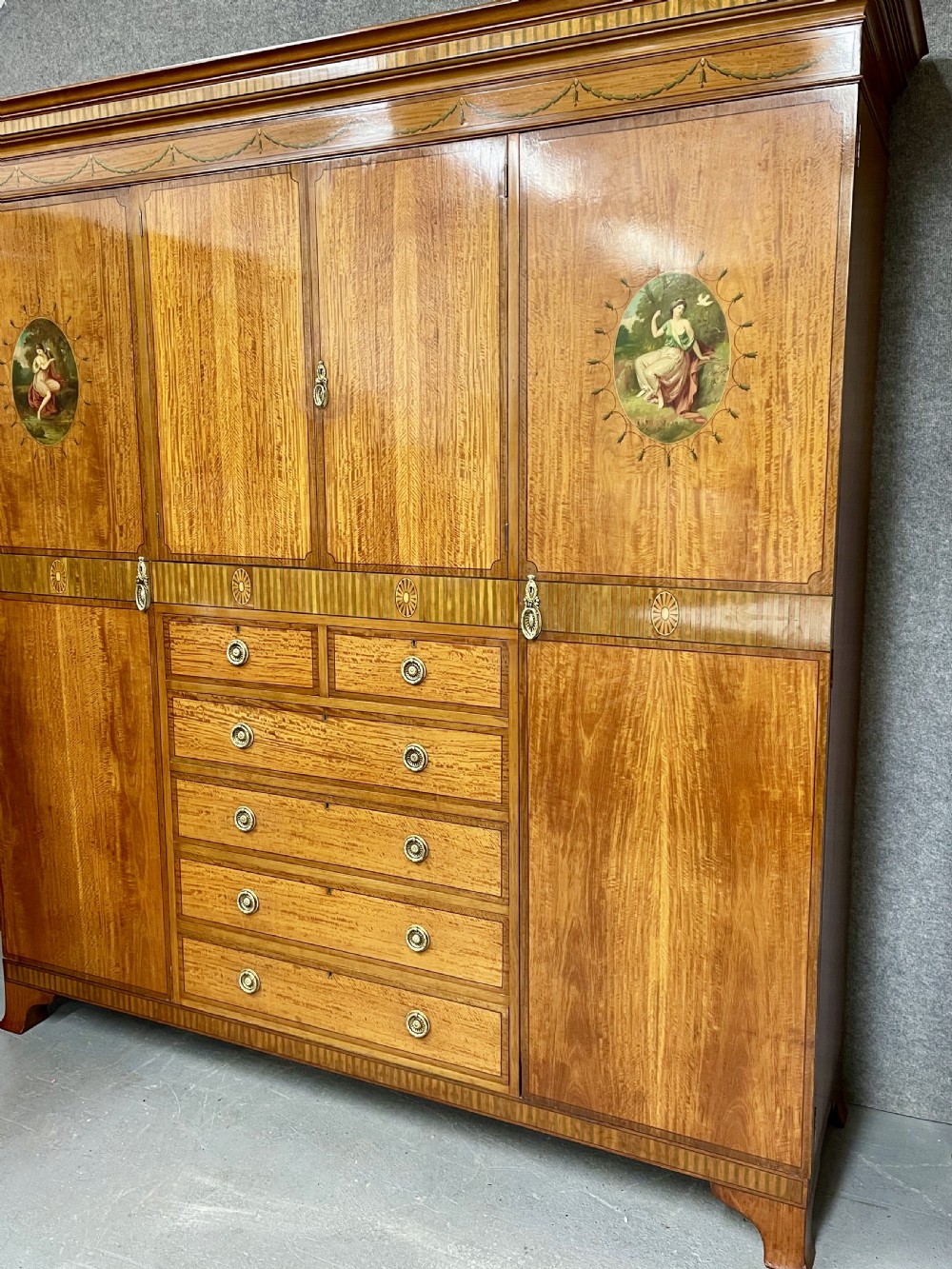 Fine Antique Satinwood and Inlaid Wardrobe View XII