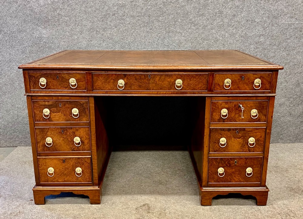 Victorian Burr Walnut Pedestal Desk. View VII