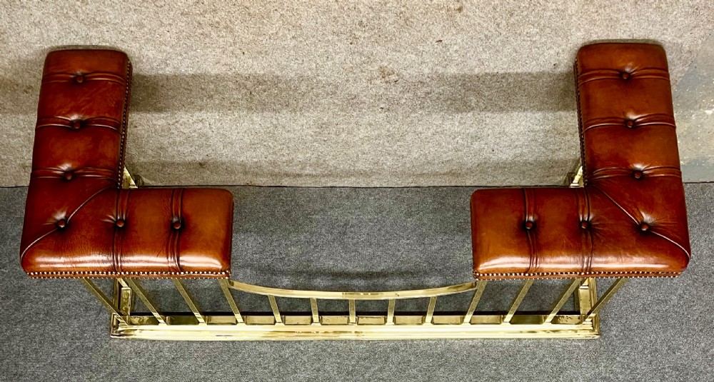 Large Brass and Leather Club Fender View VII