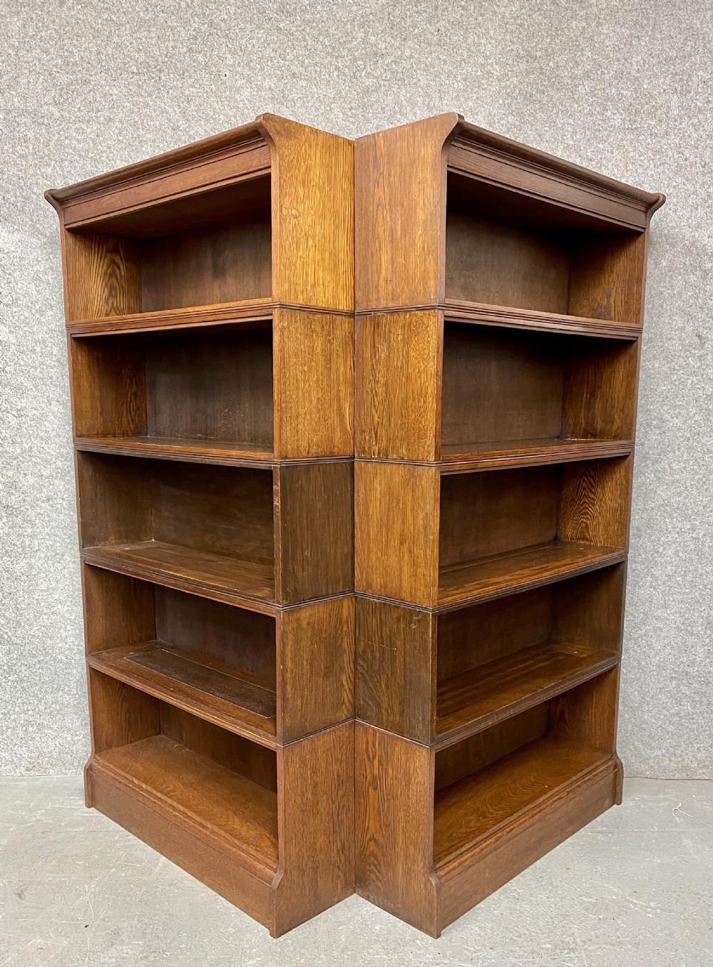 A Pair Of Oak Sectional Open Bookcases By William Baker & Co. Library Furnishers  Of Oxford View IV
