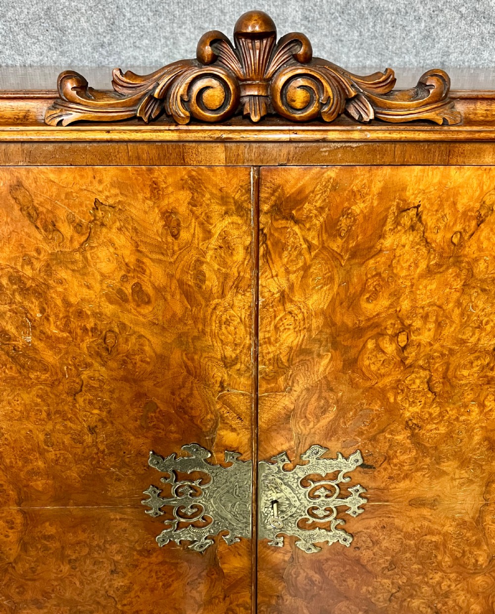 Burr Walnut Queen Anne Style Cocktail Cabinet View V