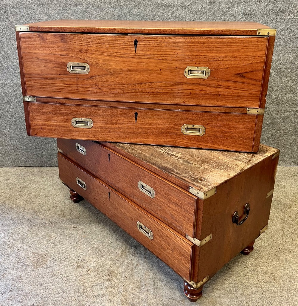 Antique Teak Campaign Secretaire Chest View III