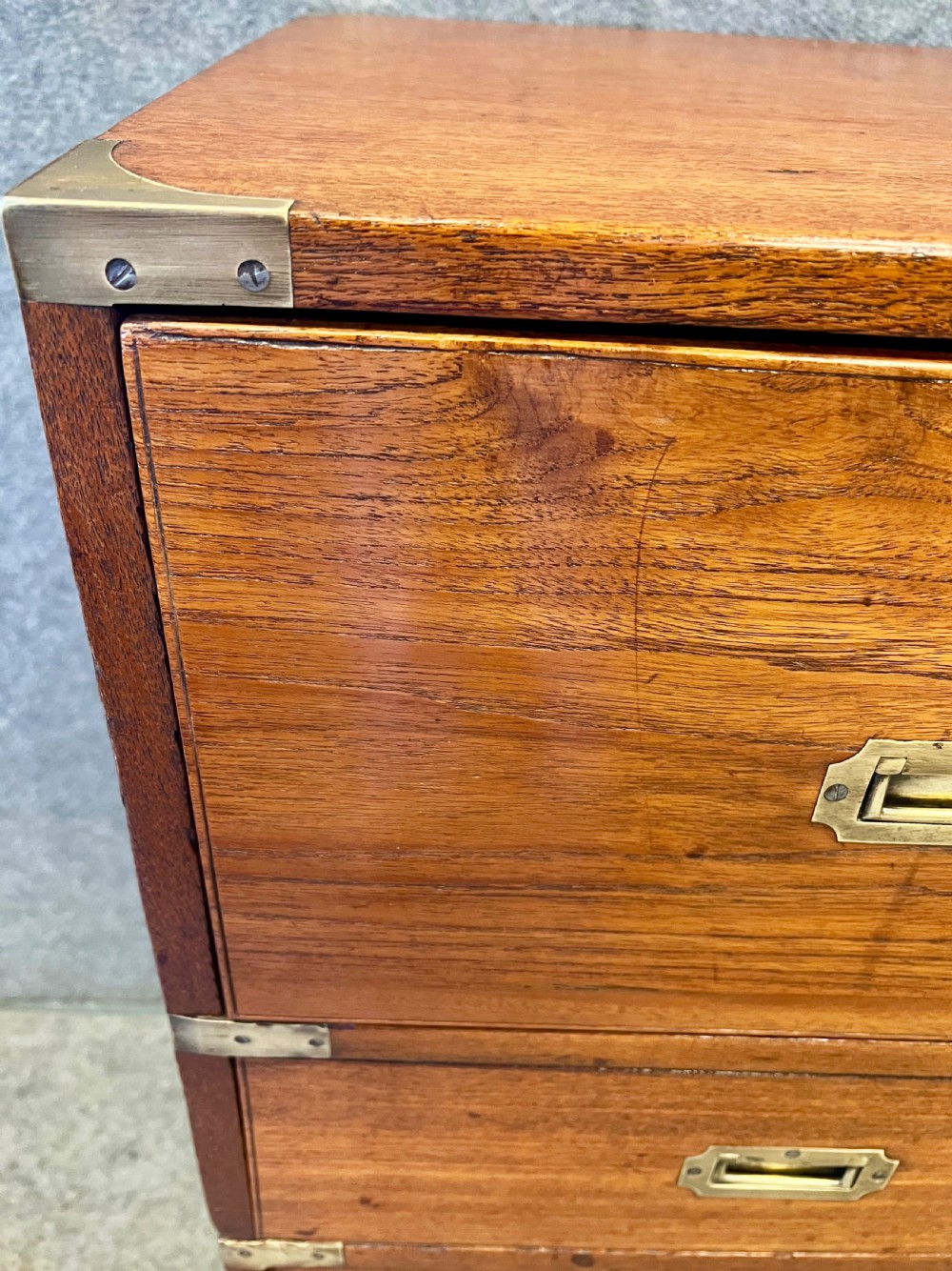 Antique Teak Campaign Secretaire Chest View IV